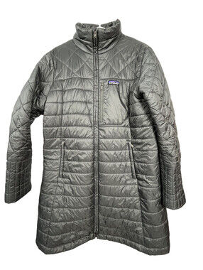 Patagonia Nano Puff Parka Womens Large Gray Quilted Insulated Puffer Coat Long
